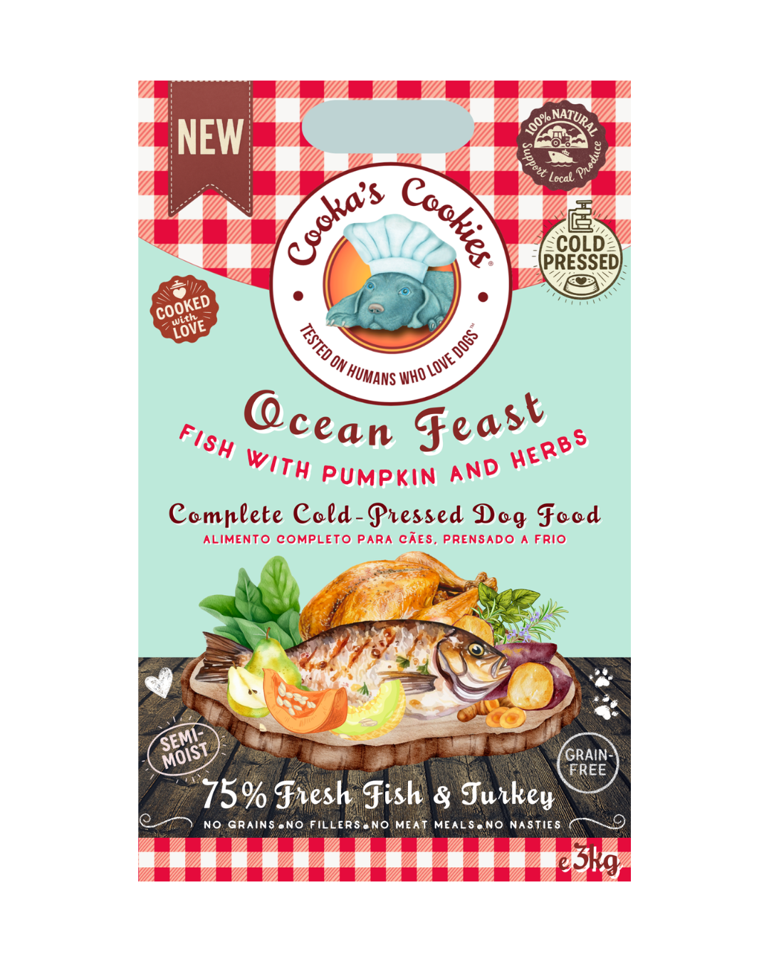 Cooka’s Cookies Ocean Feast – Kylmäpuristettu Täysravinto Kala & Kalkkuna 3kg