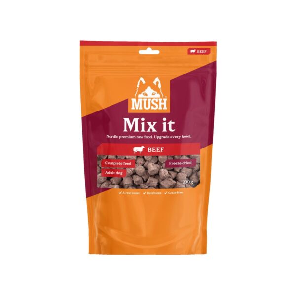 Pakastekuivattu koiranruoka Mush Mix it, nauta