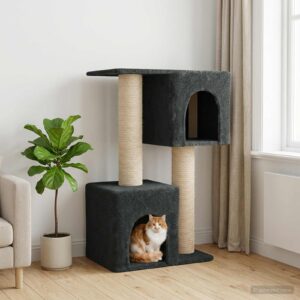 vidaXL Kissanpuu sisaliraapimispuilla Tummanharmaa 114 cm