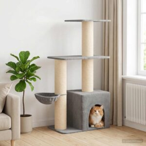 vidaXL Kissanpuu sisaliraapimispuilla Vaaleanharmaa 133 cm
