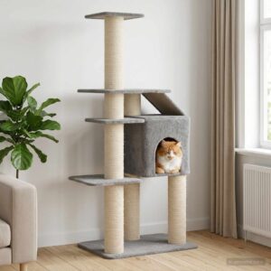 vidaXL Kissanpuu sisaliraapimispuilla Vaaleanharmaa 183 cm