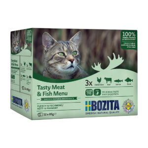 Bozita liha- & kalalajitelma hyytelössä 12 x 85 g