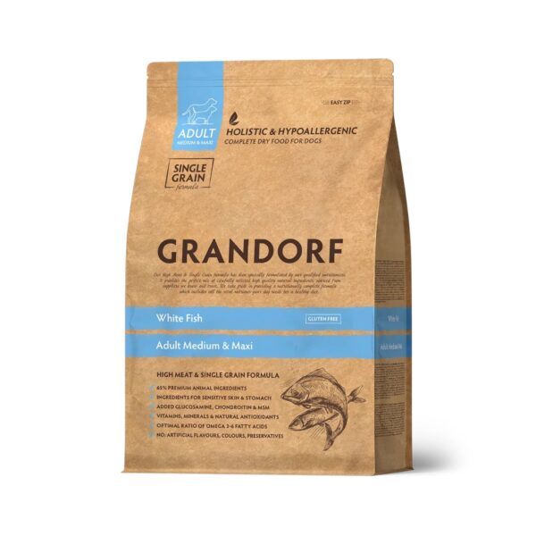 GRANDORF Adult Medium & Maxi, Valkoinen Kala, 10 kg