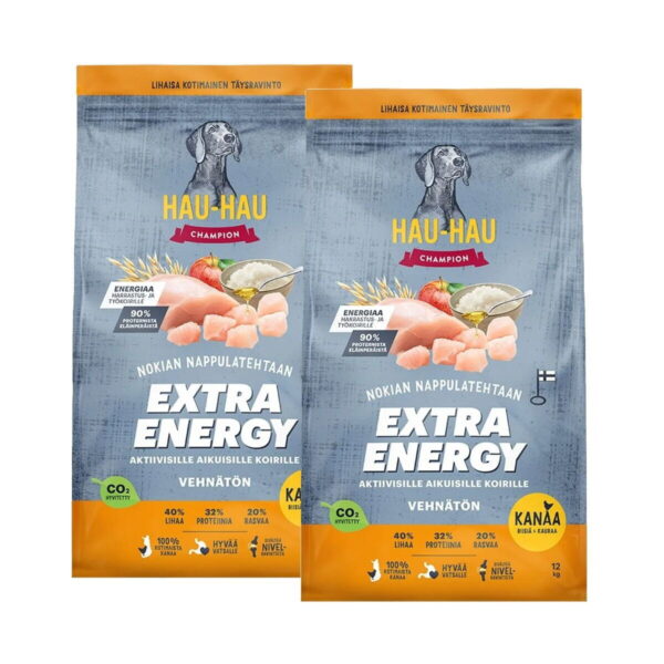 Hau-Hau Champion Extra Energia Kana, riisi ja kaura 2x12kg