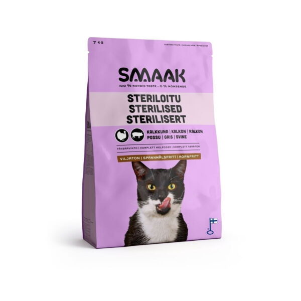 SMAAK viljaton steriloidun kissan ruoka, kalkkuna-possu