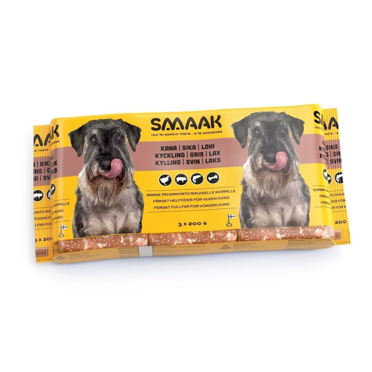 SMAAK kana, sika & lohi raaka täysravinto