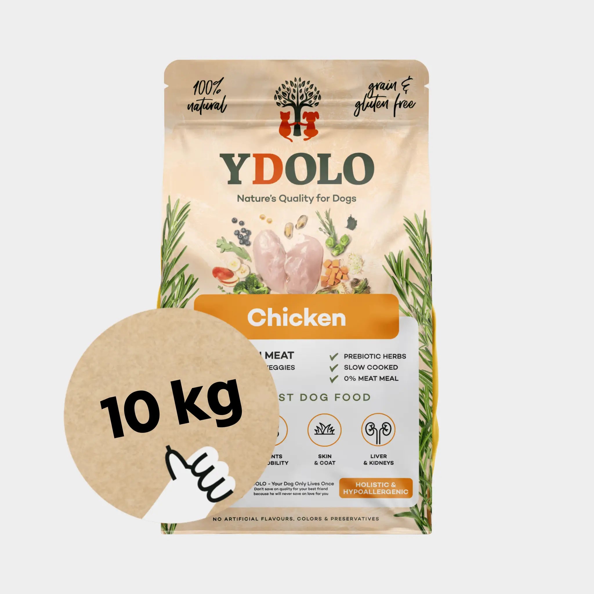 YDOLO Healthy & Pure Chicken - Puolikostea koiranruoka, 10 kg